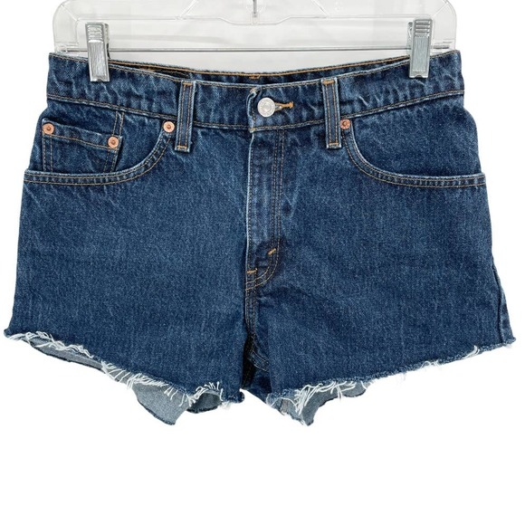 LEVI'S Vintage 1999 Denim Shorts SZ 7 Juniors / 27 High Waist Frayed Jean Shorts - Picture 2 of 8